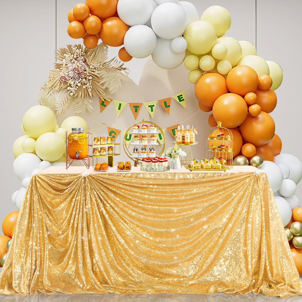Nappe à paillettes dorées B-Cool, nappe de fête scintillante, nappe brillante 152 x 259 cm, rectangulaire, classe et élégante, pour décorations de table de Noël, Halloween et soirées à thème