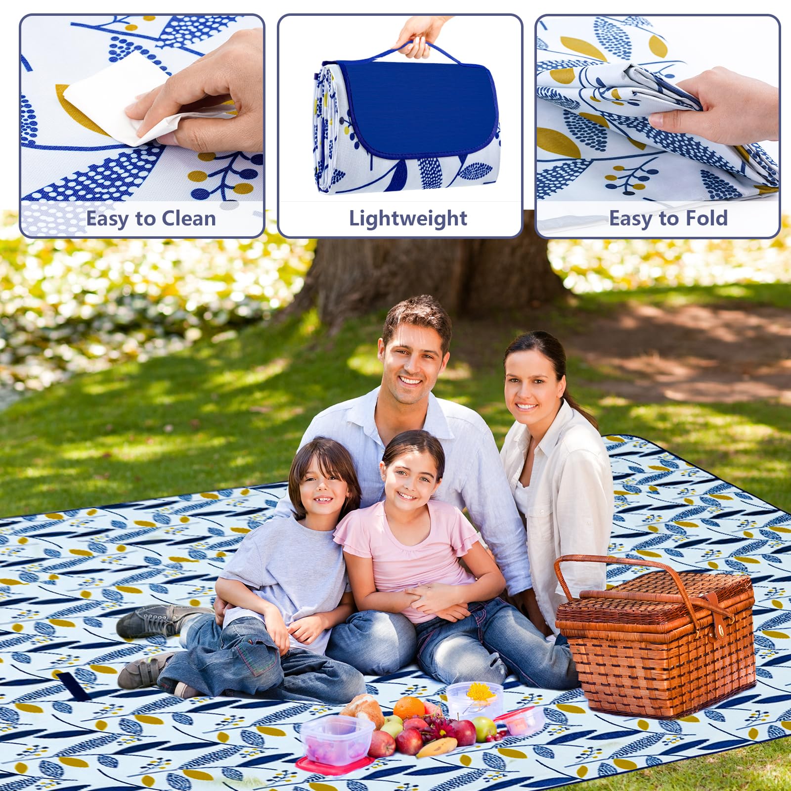 Habaylin Picnic Blanket Large, 79"X79" Waterproof Extra Large Beach Blanket, Foldable Picnic Blanket for Hiking, Party, Camping on Grass Sandproof Handy Picnic Mat - Available at All In One Marketplace Canada