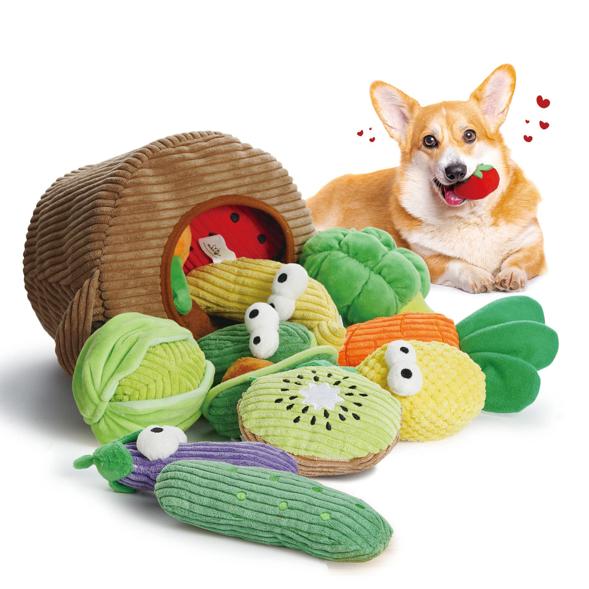 Nocciola 15 Pack Grocery Bag Fruits and Vegetables Crinkle Dog Squeaky Toys, Small Dog Toys for Aggressive Chewers, Durable Plush Christmas Dog Toys for Small Medium Size Dogs, Puppy Dog Chew Toys 🍁 All In One Marketplace Canada
