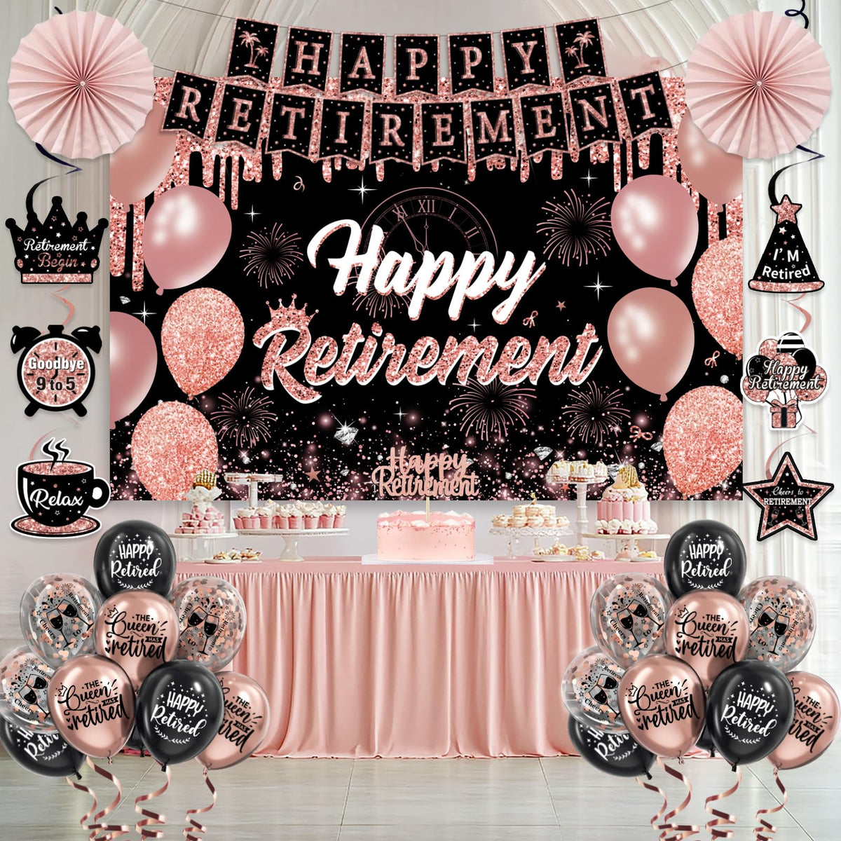 Retirement Party Decorations for Women, Pre-Assembled Rose Gold Black Set. 🍁 All In One Marketplace Canada
