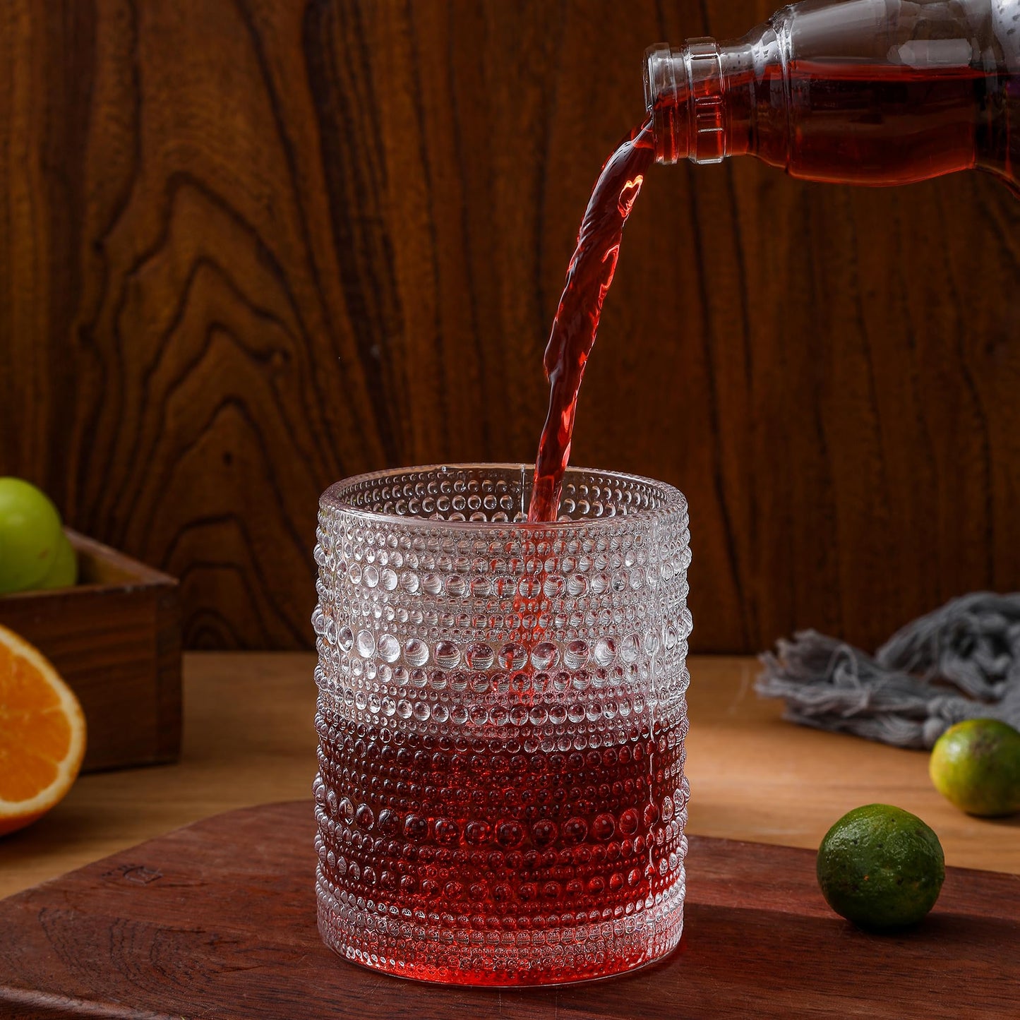 HomeVogue Hobnail Drinking Glasses Set of 6,12 oz Vintage Glassware Set Cocktail Glass Set, Embossed Clear Water Tumbler,for Beer, Whiskey,Juice and Various Mixed Drinks (Clear) - Available at All In One Marketplace Canada