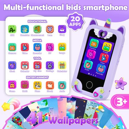 Jusvenmt Upgrade Kids Phone Toy for 3 4 5 6 7 8 Year Old, Christmas & Birthday Gift for Girls Ages 3-10, Touchscreen Toddler Smartphone with 44 Games, Dual Camera, MP3 Player, 32GB Card, Bag Purple 🍁 All In One Marketplace Canada