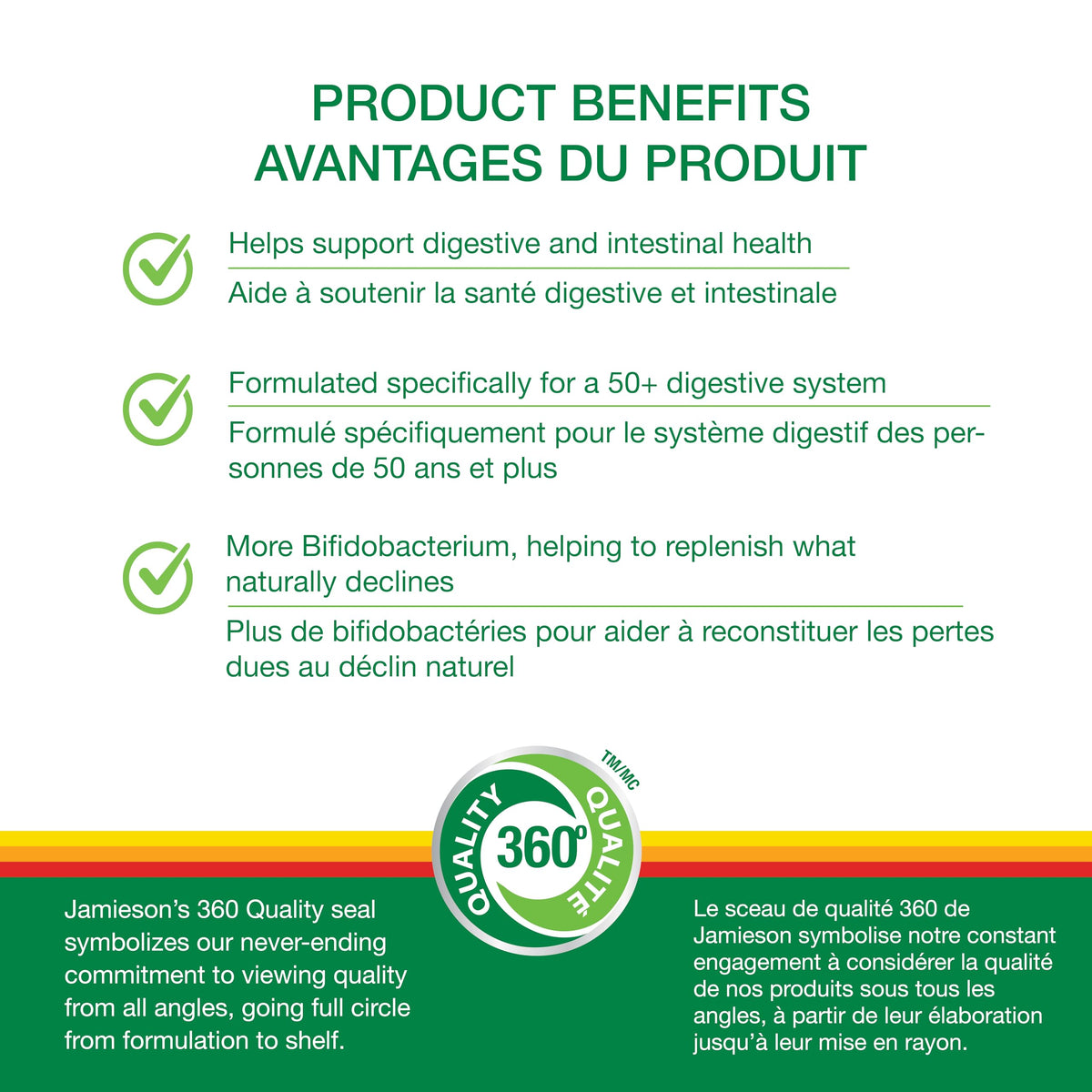 Jamieson Adult 50+ Probiotic 15 Billion Active Cells, Bifidobacterium Boost, Supports Digestive Health and Intestinal Health. 10 Unique Strains, Including Lactobacillus and Bifidobacterium, Non-GMO, Gluten-Free, 30 Vegetarian capsules