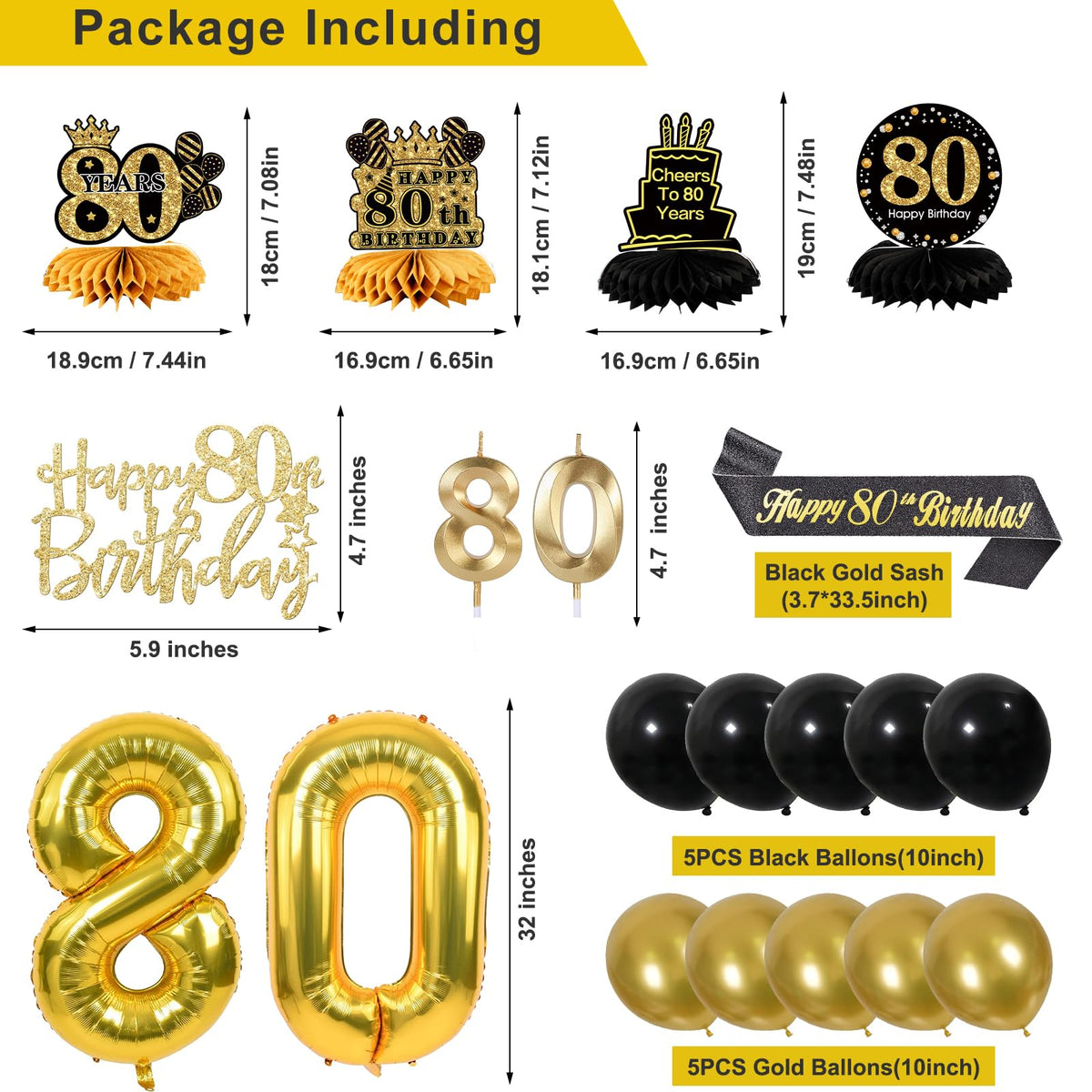80th Birthday Decorations for Men, Black Gold 80th Party Decoration Set 🍁 All In One Marketplace Canada