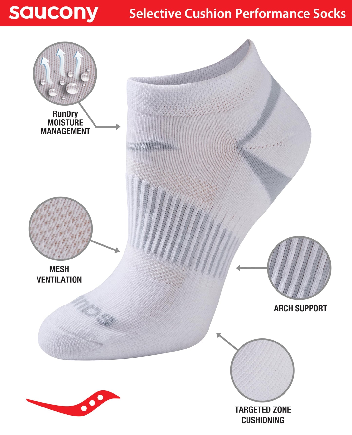 Saucony Women's Selective Cushion Performance Socks (6 & 12 Pairs), White Basic (6 Pairs), Medium