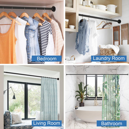 SUNALLY Shower Curtain Rod Adjustable 32-75 Inch, Spring Tension Shower Pole Rods Extendable Stainless Steel Telescoping Curtain Rod for Bathroom Windows Closet, No Drilling, No Slip, No Rust, Black - Available at All In One Marketplace Canada