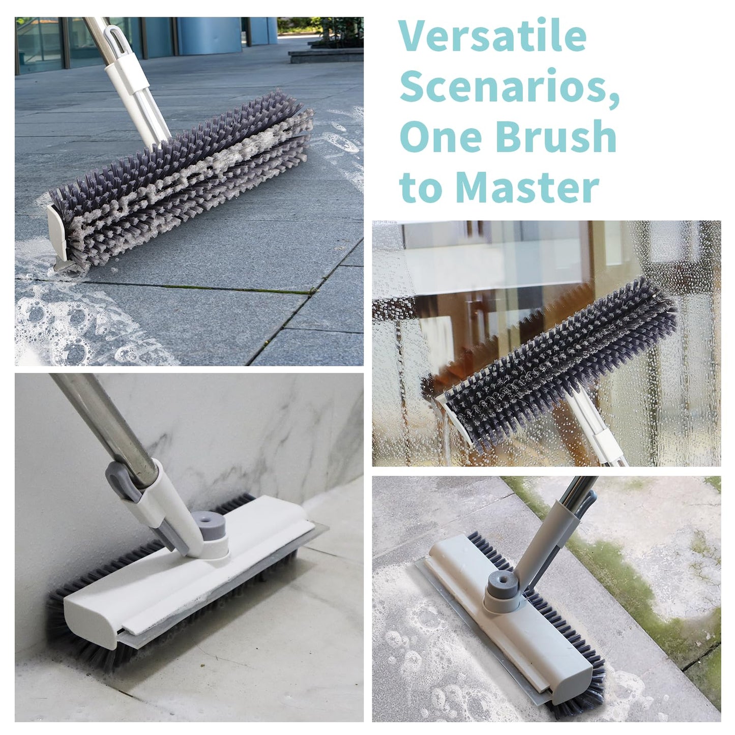 Floor Scrub Brush with Long Handle, 3 in 1 Scrape and Heavy-Duty Stiff Bristle Scrubber Brush for Cleaning Shower Bathroom, Patio, Garage, Kitchen, Wall and Deck - Available at All In One Marketplace Canada