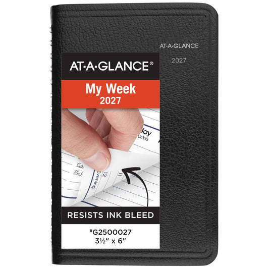 AT-A-GLANCE 2027 Appointment Book Planner, Weekly, 3.5 x 6", Pocket Size, Hourly, DayMinder, Black (G2500027)