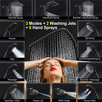 Rain Shower Head, Dual Shower Heads, Adjustable Integrated Bracket with Built-in Magnetic Base and Powerful Water Spray, with Handheld high-Pressure Spray Combination (Black).