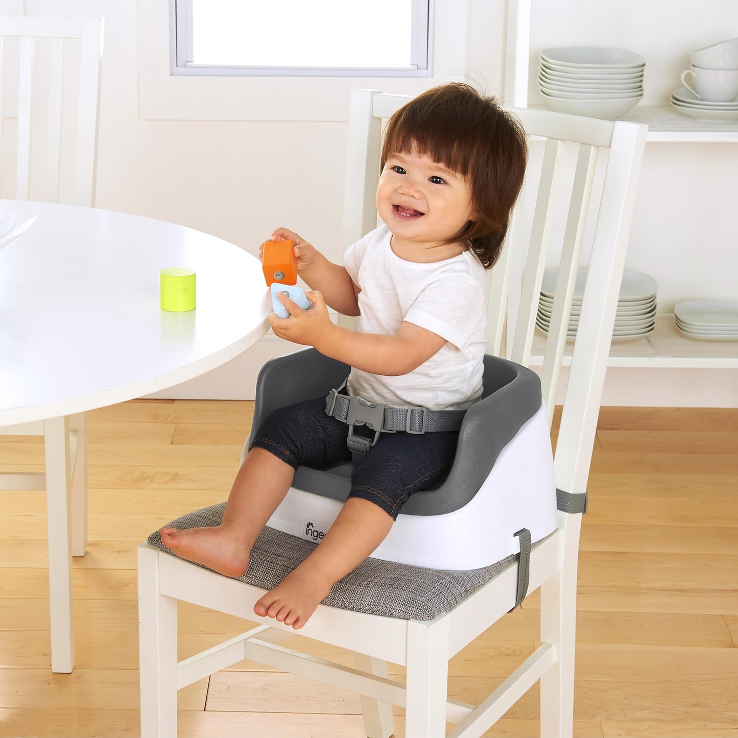 Ingenuity SmartClean Toddler Booster Seat for Kitchen Chair – Lightweight for on-the-go, Easy-Clean, 3-Point Harness Strap – Booster Seat for Dining Table, Slate - Available at All In One Marketplace Canada
