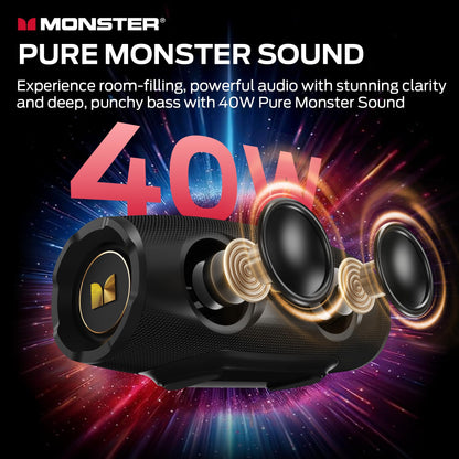 Monster S380 Bluetooth Speaker, Portable Speaker with 40W Stereo Sound, Bluetooth 6.0, 20H Playtime, IPX6 Waterproof, TWS Pairing, Support AUX/TF Card, Wireless Speaker for Party, Travel, Outdoor
