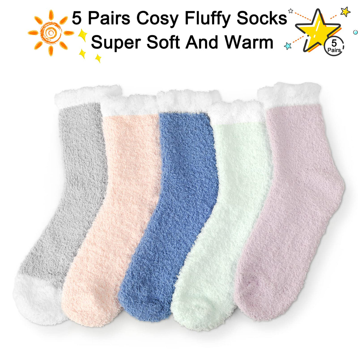 VoJoPi Fuzzy Socks for Women, 5 Pairs Soft and Warm Fluffy Winter Bed Cozy Sleeping Gifts Christmas Socks, Size 5-10 🍁 All In One Marketplace Canada