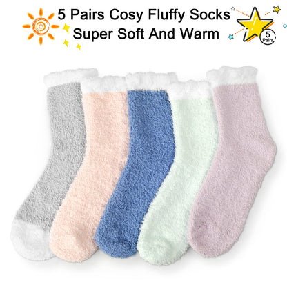 VoJoPi Fuzzy Socks for Women, 5 Pairs Soft and Warm Fluffy Winter Bed Cozy Sleeping Gifts Christmas Socks, Size 5-10 🍁 All In One Marketplace Canada