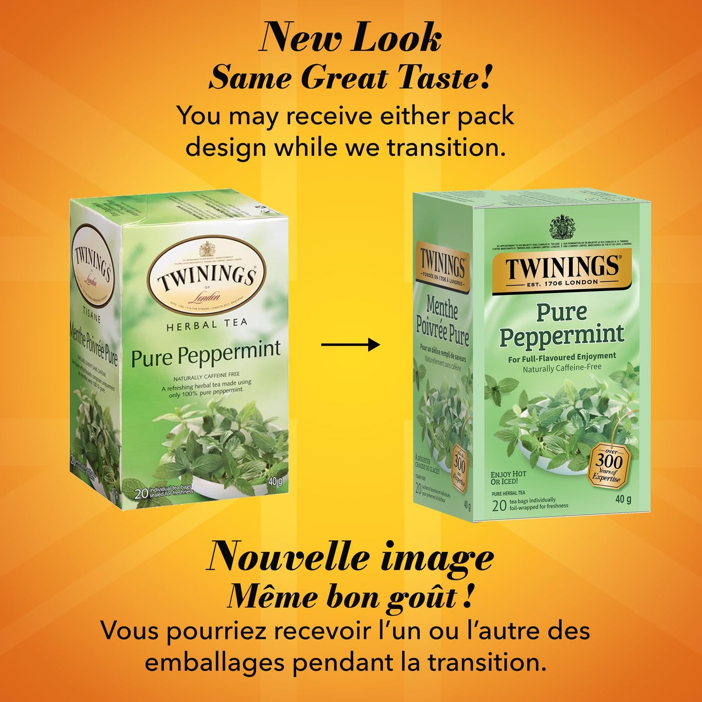 Twinings Pure Peppermint Herbal Revive Individually Wrapped Teabags, Naturally Caffeine-Free, 20 Count (Pack of 6), Enjoy Hot or Iced