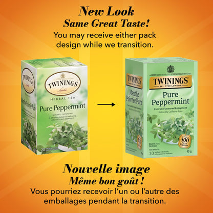 Twinings Pure Peppermint Herbal Revive Individually Wrapped Teabags, Naturally Caffeine-Free, 20 Count (Pack of 6), Enjoy Hot or Iced