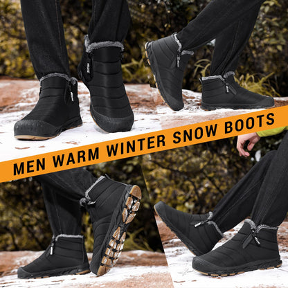Snow Boots Mens Waterproof Winter Boots Fur Lined Warm Ankle Boots Zipper Closure Slip on Outdoor Boot Comfortable Walking Shoes 🍁 All In One Marketplace Canada