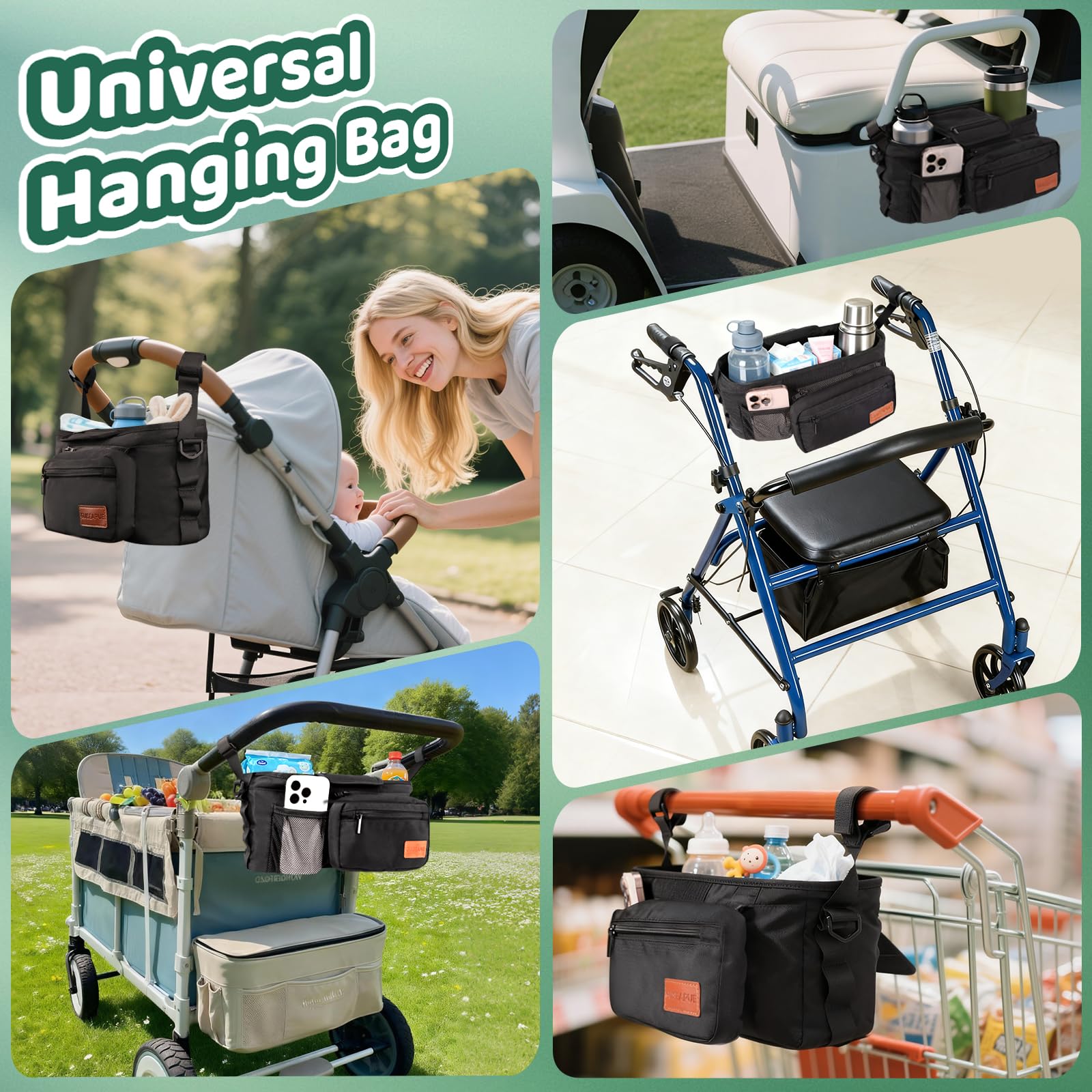 Stroller Caddy with Cup Holder: Universal Stroller Organizer with Detachable Phone Bag, Non-Slip Straps, Stroller Accessories Fits Uppababy,Bugaboo, Graco, Cybex, Nuna, Baby Jogger, Gifts for New Mom - Available at All In One Marketplace Canada