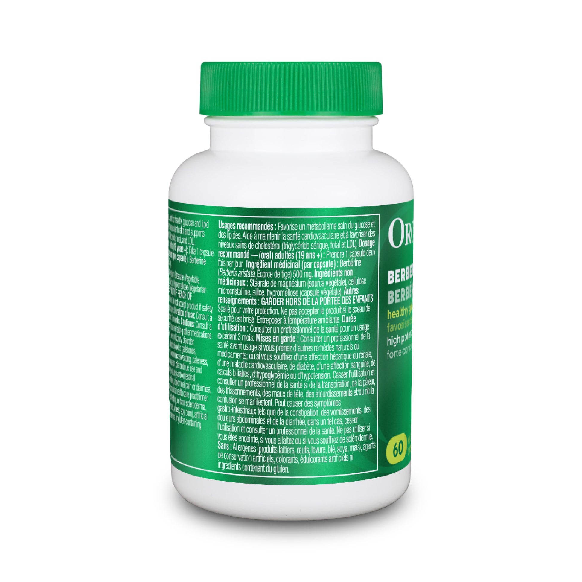 Organika Berberine - High Potency 1000mg per Day, Cholesterol and Glucose Metabolism Support, Helps Maintain Cardiovascular Health - 60vcaps