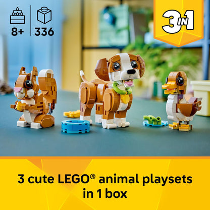 LEGO Creator 3 in 1 Cute Animals: Playful Puppy Dog Building Toy for Girls & Boys - Build a Pretend Play Dog, Squirrel, or Duck Toy - Gift Idea for Kids, Ages 8+ - 31382 LEGO