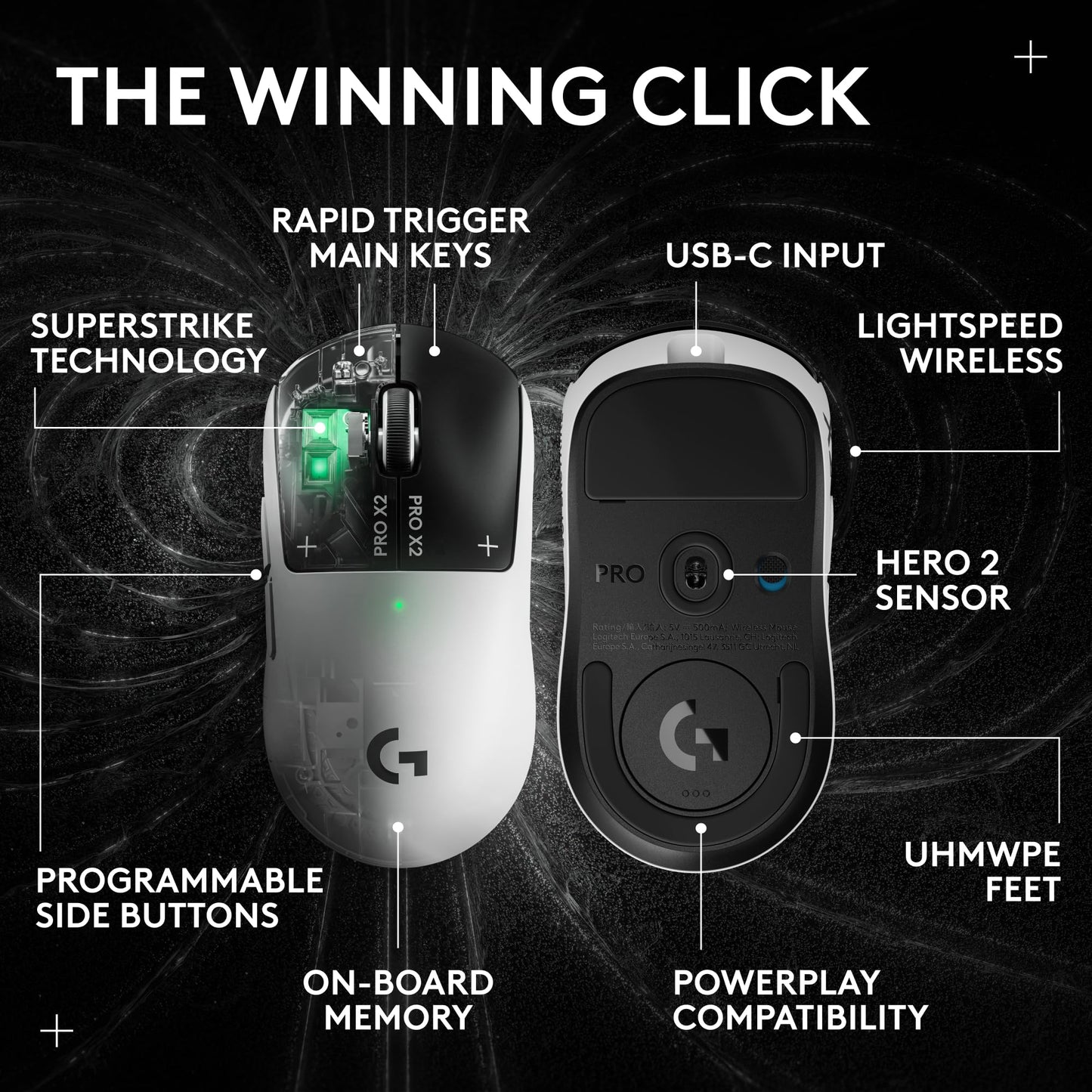 Logitech G PRO X2 SUPERSTRIKE Wireless Gaming Mouse - Black/White