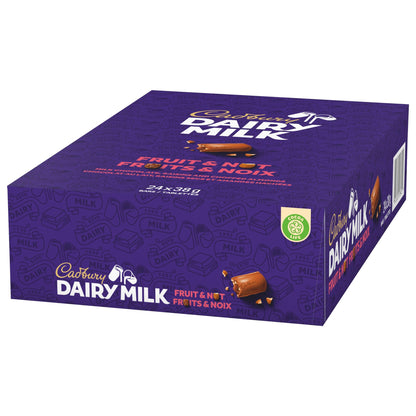 CADBURY DAIRY MILK Fruit & Nut Chocolate Bar - 24 Pack (38g each, 912g total) - Canadian Made