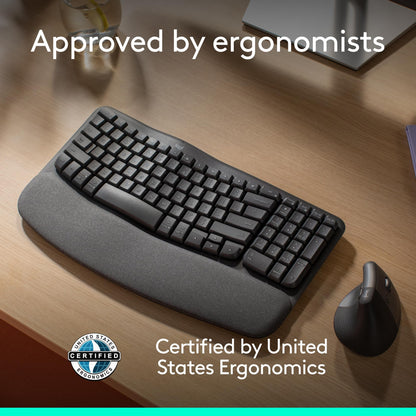 Logitech Wave Keys Ergonomic Wireless Keyboard with Palm Rest - Graphite