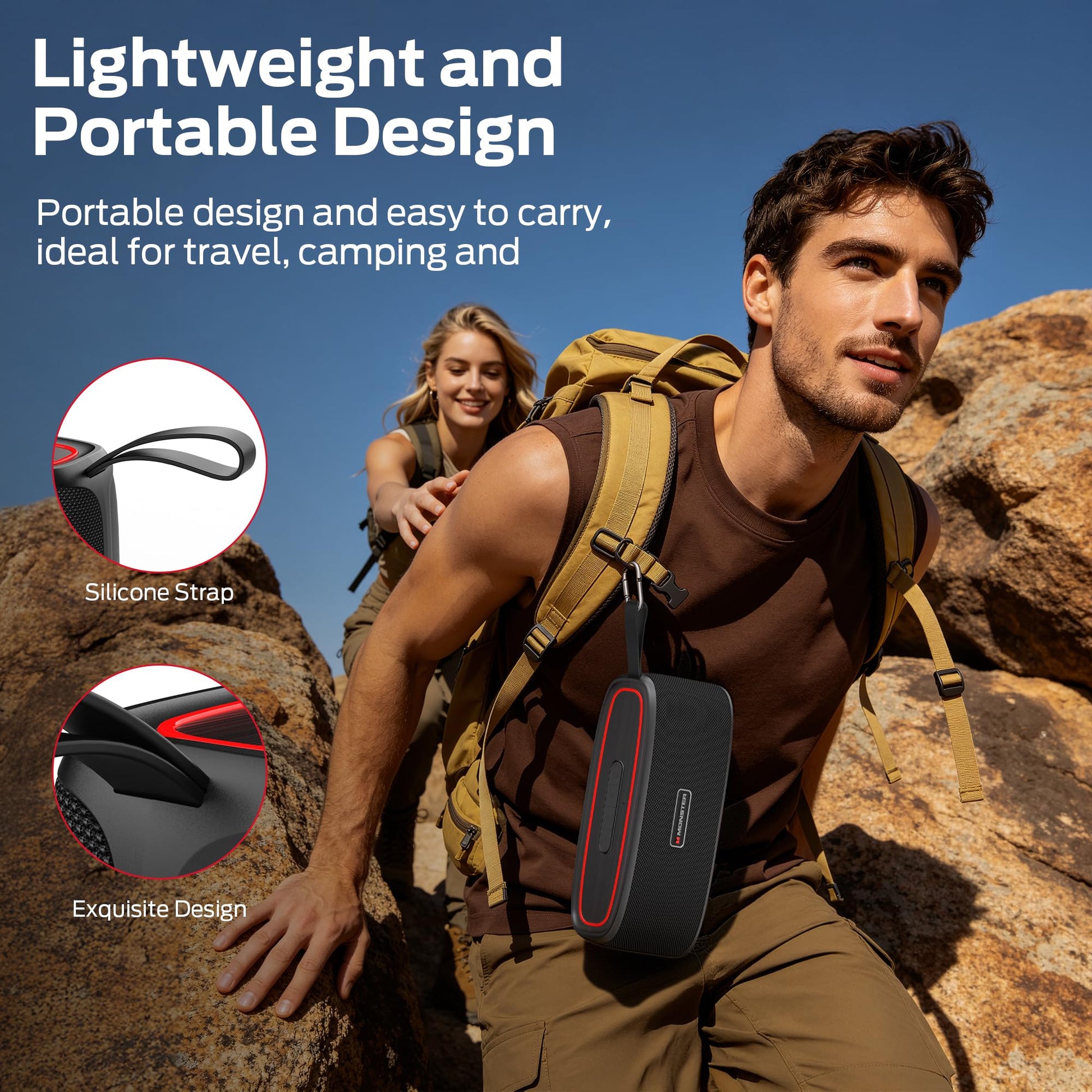 Monster Portable Bluetooth Speaker, 30W Loud Sound Wireless Speaker, IPX6 Waterproof Speaker, 17 Hours Playback, Bluetooth 5.4 TWS Pairing Portable Speakers for Home, Outdoors - Available at All In One Marketplace Canada