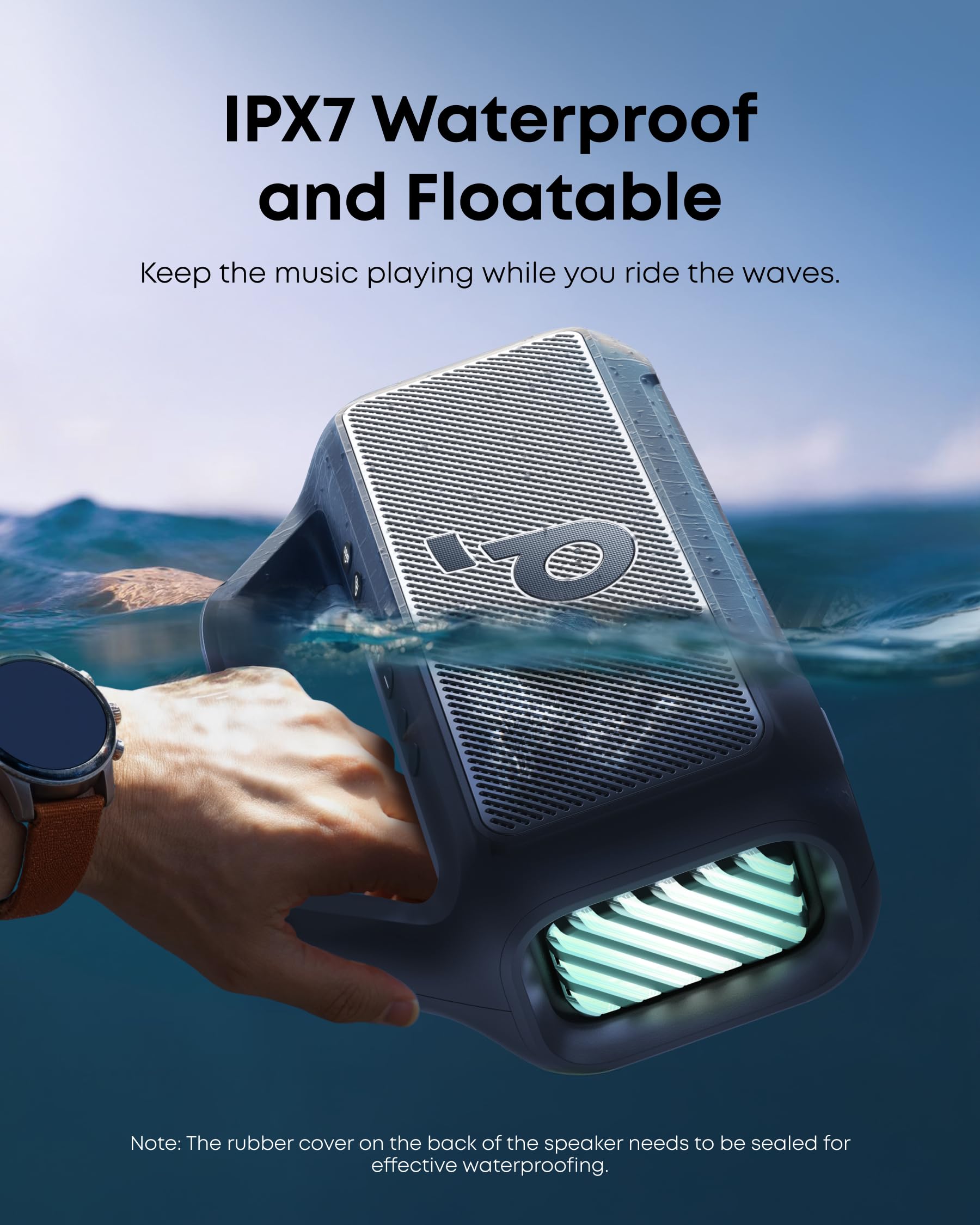 soundcore Boom 2 Outdoor Speaker, 80W, Subwoofer, BassUp 2.0, 24H Playtime, IPX7 Waterproof, Floatable, RGB Lights, USB-C, Custom EQ, Bluetooth 6.0, Portable, Camping, Beach, and Backyard-Blue