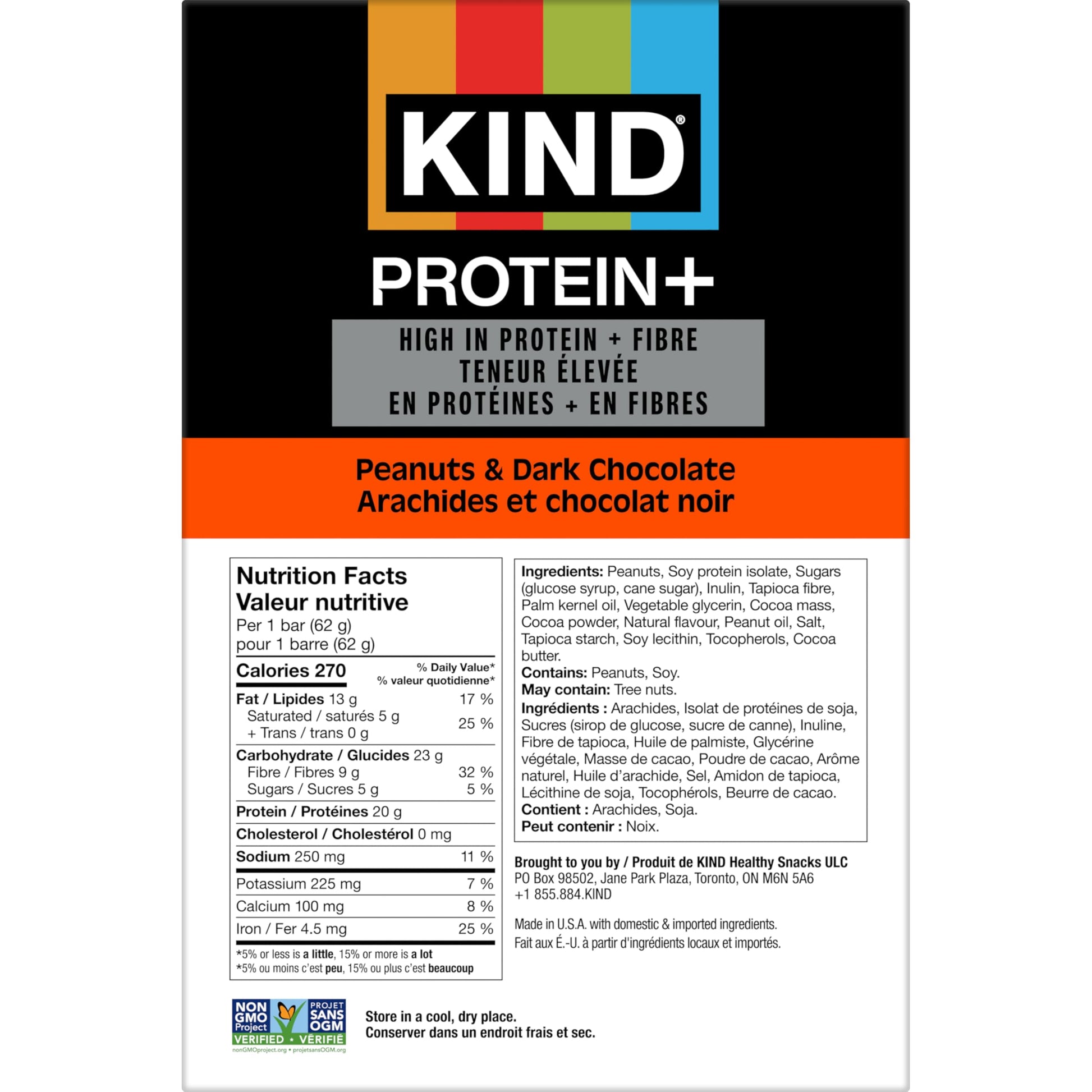KIND PROTEIN+ Peanuts & Dark Chocolate, 62 g, 12 Count KIND