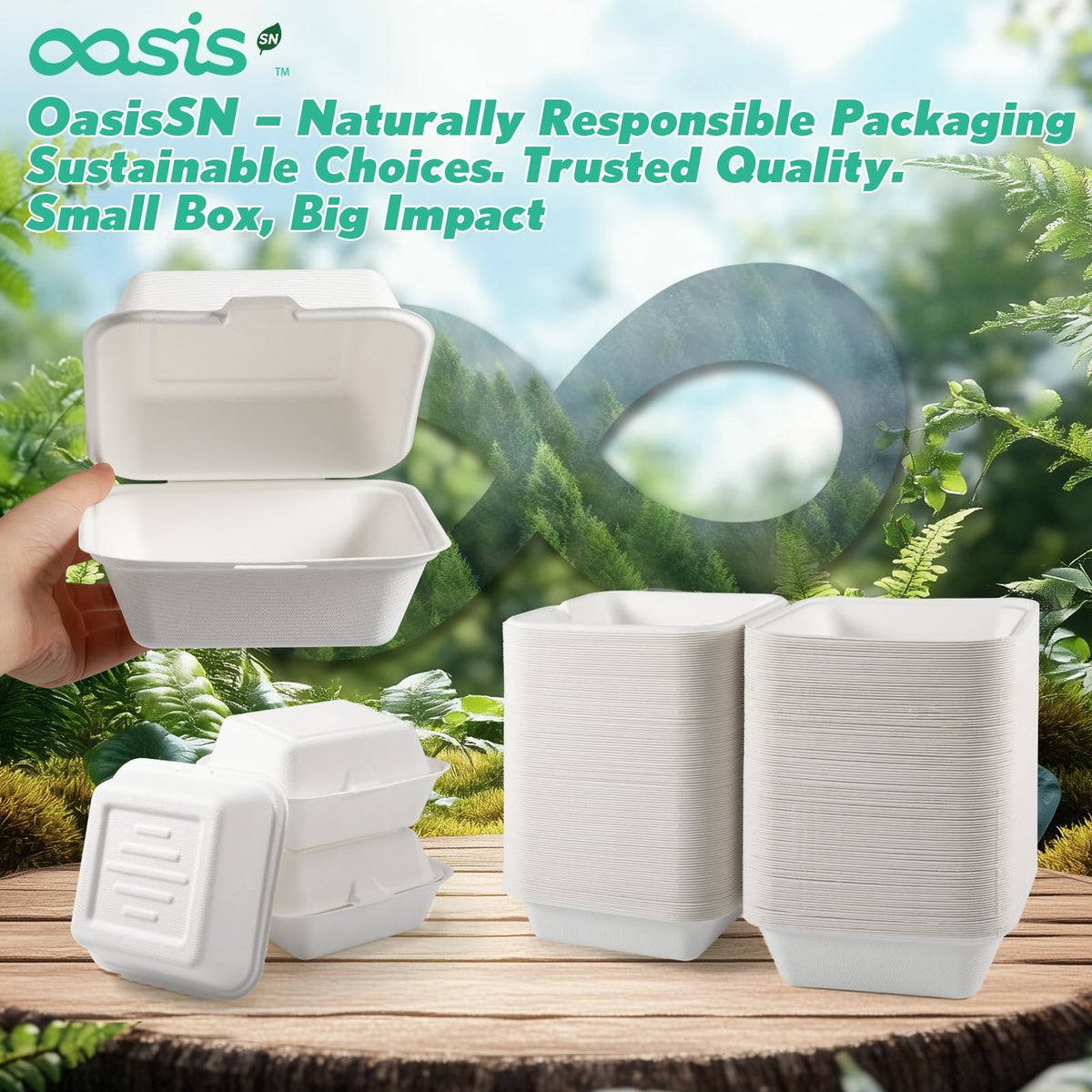 OasisSN [6x6, 128-Pack] Compostable Clamshell Take Out Food Containers, Biodegradable Bagasse Paper To-Go Boxes for Burgers, Sandwiches, Cake, Eco-Friendly, Microwave & Freezer Safe, White 🍁 All In One Marketplace Canada