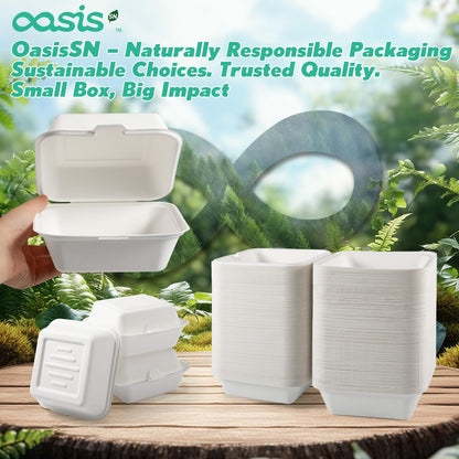 OasisSN [6x6, 128-Pack] Compostable Clamshell Take Out Food Containers, Biodegradable Bagasse Paper To-Go Boxes for Burgers, Sandwiches, Cake, Eco-Friendly, Microwave & Freezer Safe, White 🍁 All In One Marketplace Canada