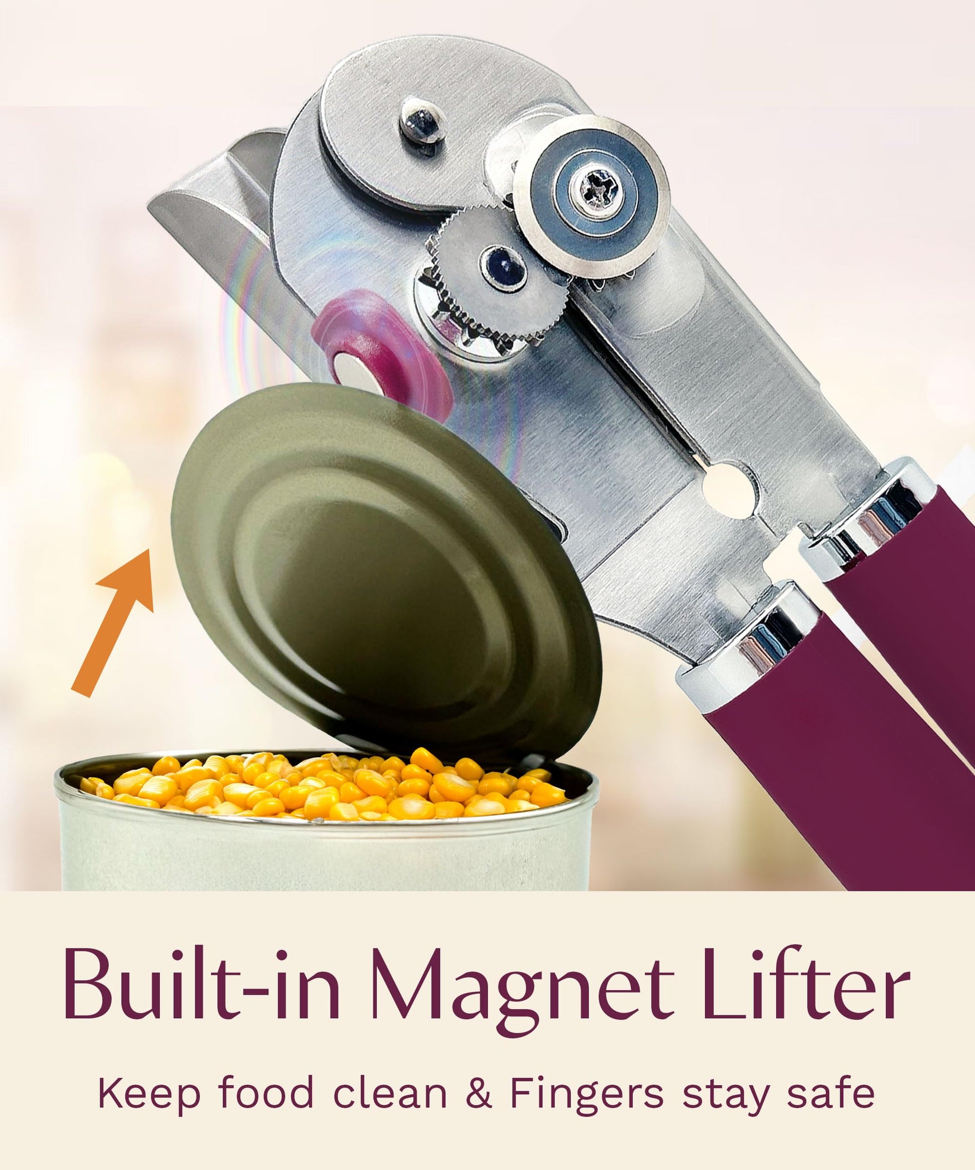 Graceliving Premium Multifunction Magnetic Manual Can Opener and Bottle Opener, Heavy Duty Stainless Steel Sharp Cutting Blade and Oversized Easy Turn Knob, Soft-Touch Handle, Kitchen Use, Mauve - Available at All In One Marketplace Canada