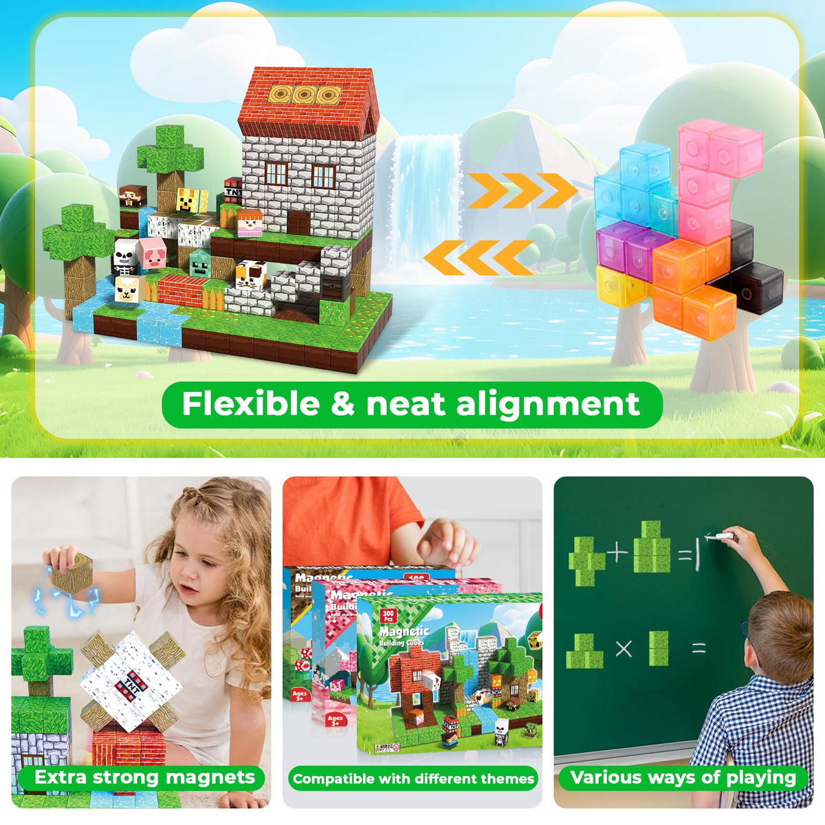 ToyUnited Magnetic Blocks 300 Pieces Build Mega Forest Castle, Cute Fun Magnetic Building Blocks Stacking Toys, Montessori Sensory Toy for Kids Aged 3+ 4 5 6 7 8 Years Old Boys Girls Gift Christmas 🍁 All In One Marketplace Canada