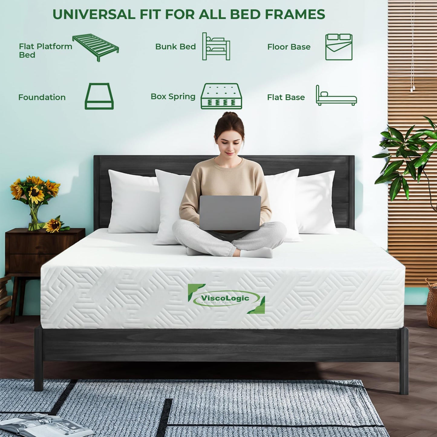 ViscoLogic Made in Canada 10 Inch Queen Mattress, Cool Gel Infused Foam, Medium Firm Support & Pressure Relief for Adults, Mattress in a Box, CertiPUR-US®, Queen Size