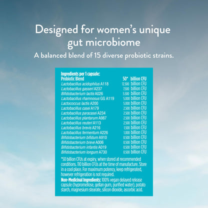 Genuine Health Advanced Gut Health Probiotic Women's Daily 50 Billion CFU - Healthy Digestion & Gut Flora Support - Women’s Probiotic - Vegan, Gluten-Free & Non-GMO - 30 Capsules (30 Servings) - Available at All In One Marketplace Canada