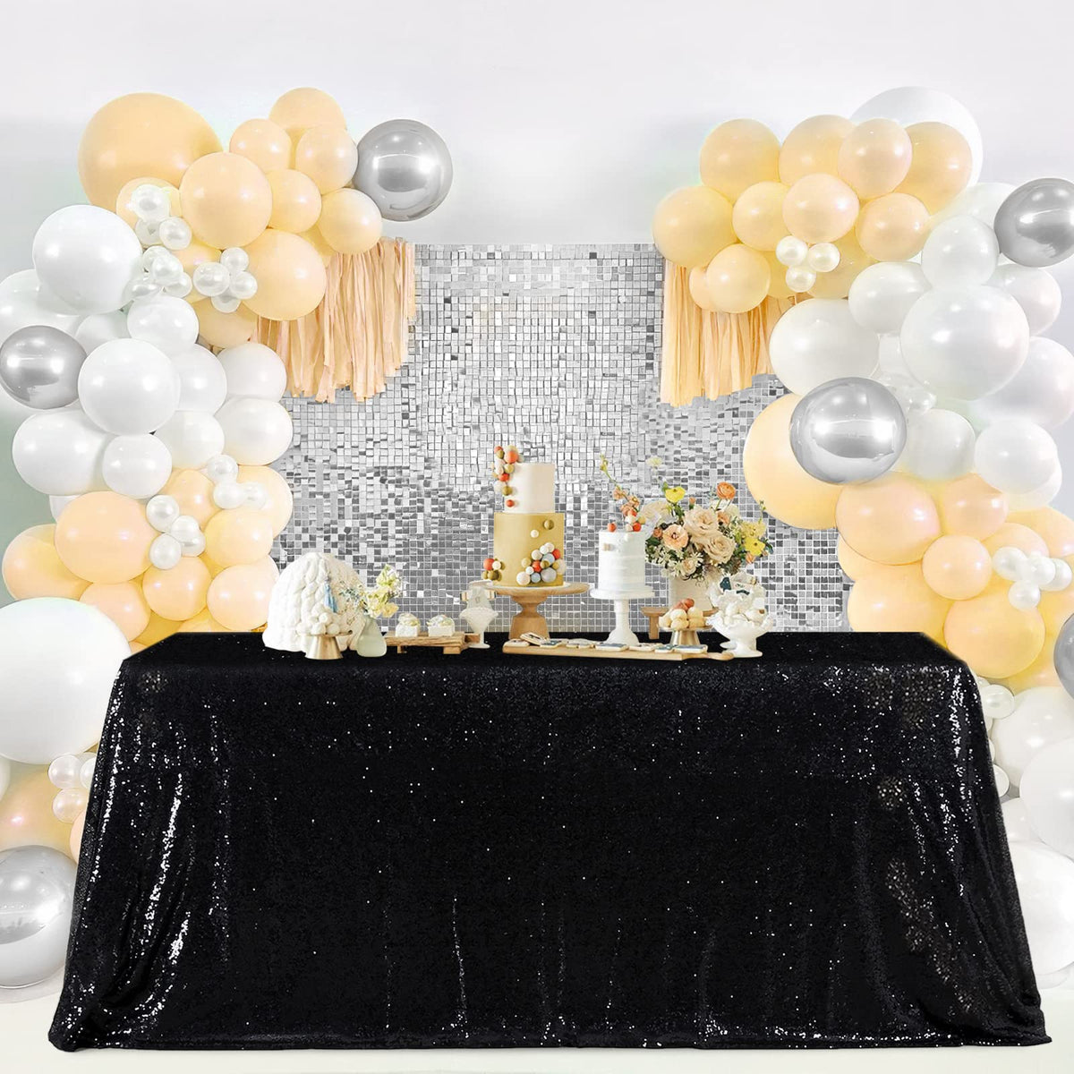 SoarDream Black Sequin Tablecloth 90x132 Inch Sequence Halloween Party Tablecloth Sequin Fabric Wedding Birthday Graduation Cake Table Decorations