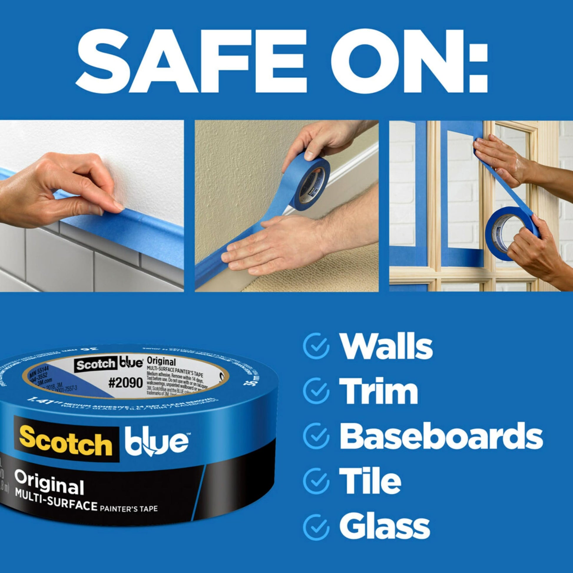 Scotch Painter’s Tape ScotchBlue Original Painter's Tape, Multi-Surface, 36 mm (4 Rolls) - 2090-1.41 Inch X 60 Yards, Blue (2090-36EP4) ScotchBlue