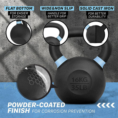 Yes4All Powder Coated Kettlebell Weights with Wide Handles & Flat Bottoms – 16kg/35lbs Cast Iron Kettlebells for Strength, Conditioning & Cross-Training 🍁 All In One Marketplace Canada
