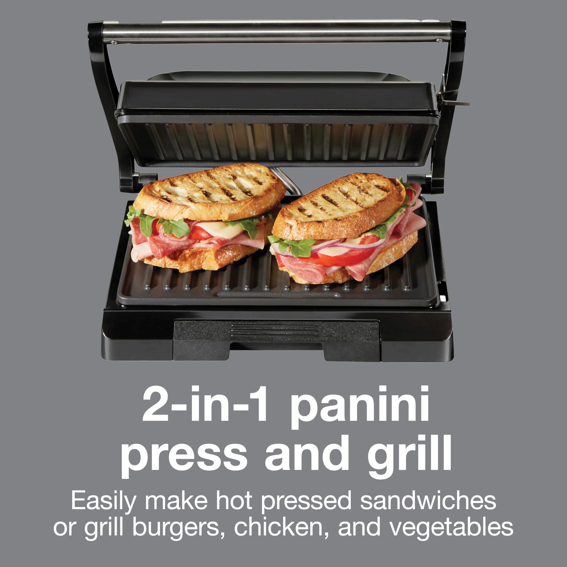 Proctor Silex 4 Serving Panini Press, Sandwich Maker and Compact Indoor Grill, Upright Storage, Easy Clean Nonstick Grids, Black (25440PS) - Available at All In One Marketplace Canada
