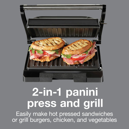 Proctor Silex 4 Serving Panini Press, Sandwich Maker and Compact Indoor Grill, Upright Storage, Easy Clean Nonstick Grids, Black (25440PS) - Available at All In One Marketplace Canada