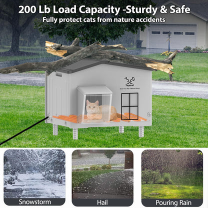 Large Indestructible Heated Cat House for Outside, Extremely Waterproof & Weatherproof Heated Outdoor Cat House for Winter, Fully Insulated Feral Cat Shelter for Barn Cats Strays, 22x17x19.7 in 🍁 All In One Marketplace Canada