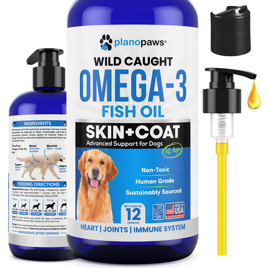 Omega 3 Fish Oil for Dogs – Liquid Dog Fish Oil Supplement – Supports Skin & Coat Health – Joint, Brain & Heart Support – for All Breeds & Ages