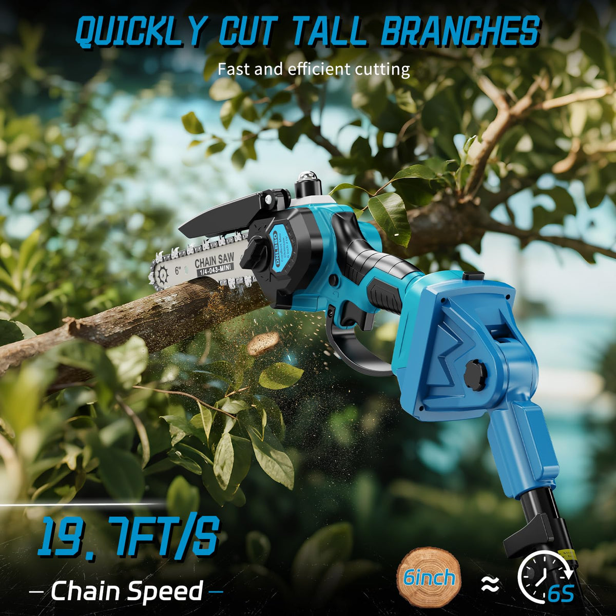 Mini Chainsaw＆6 Inch Pole Saw 2-in-1,with Extension Pole, Automatic Oiler with 2 Battery,Tree Trimmer Limb Branch & Pole Pruner,Holiday Gifts for Men, Fathers & Gardening Enthusiasts 🍁 All In One Marketplace Canada