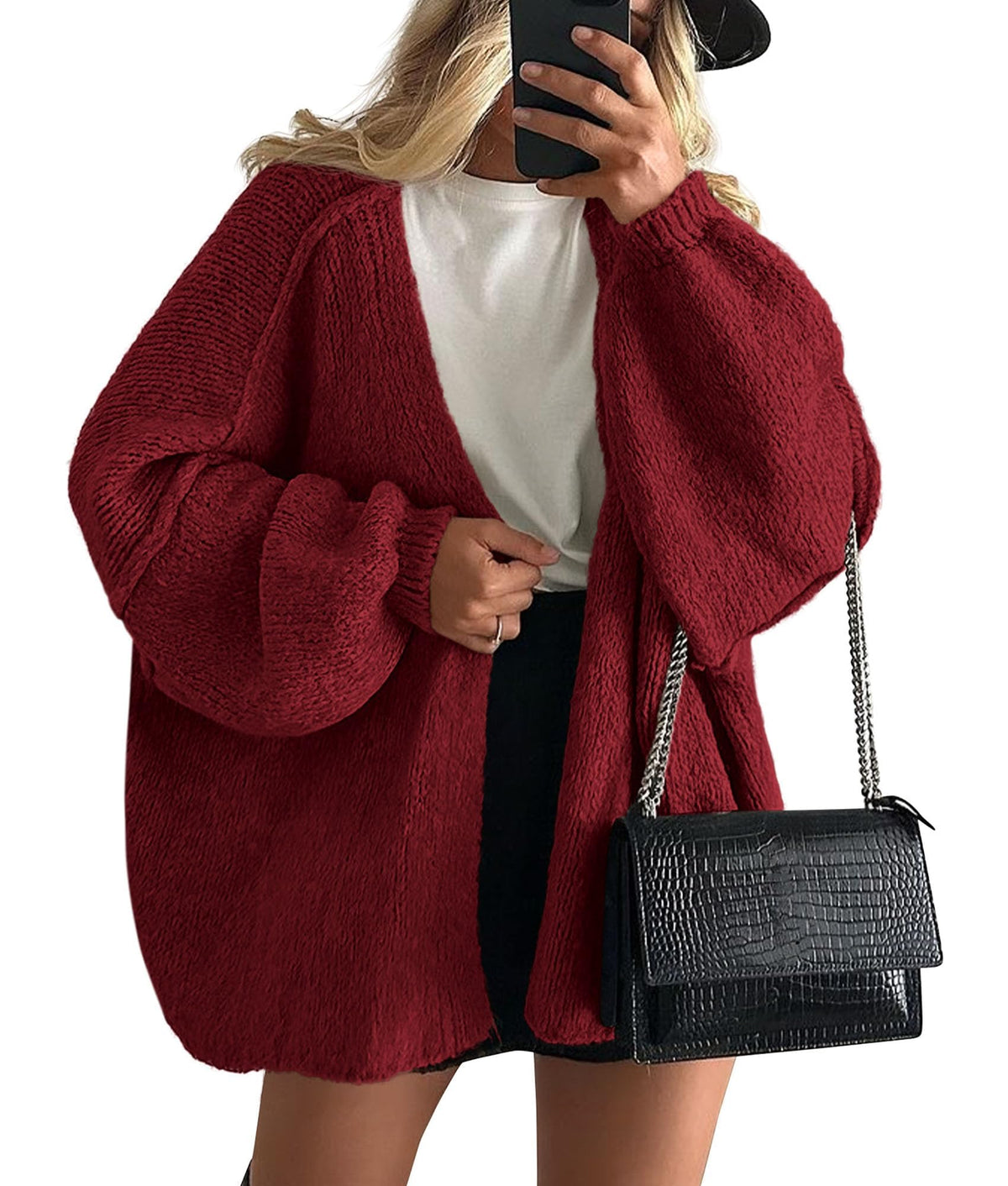PRETTYGARDEN Womens Open Front Oversized Cardigan Sweaters Wine Red 🍁 All In One Marketplace Canada