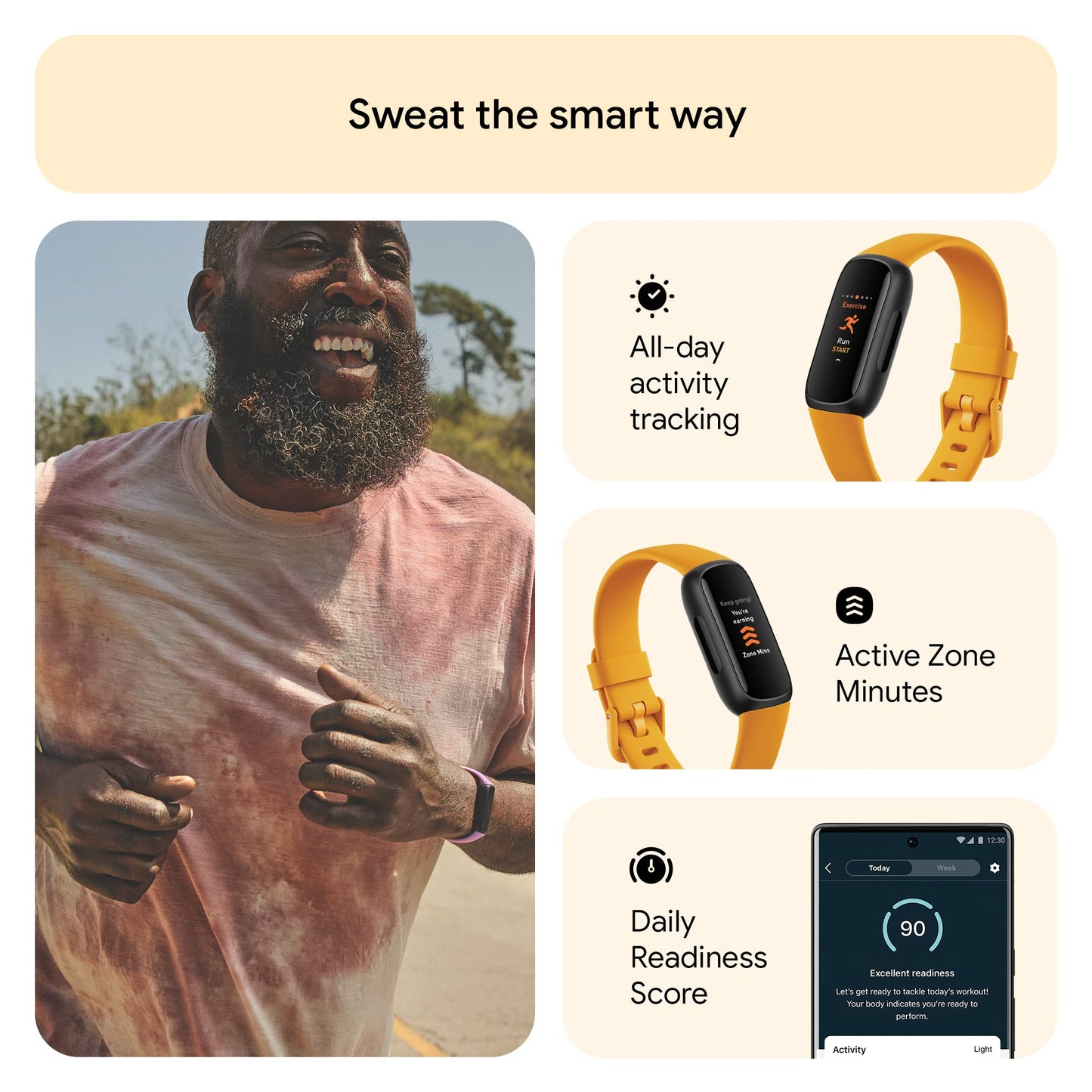 Google Fitbit Inspire 3 - Health and Fitness Tracker - Morning Glow / Black