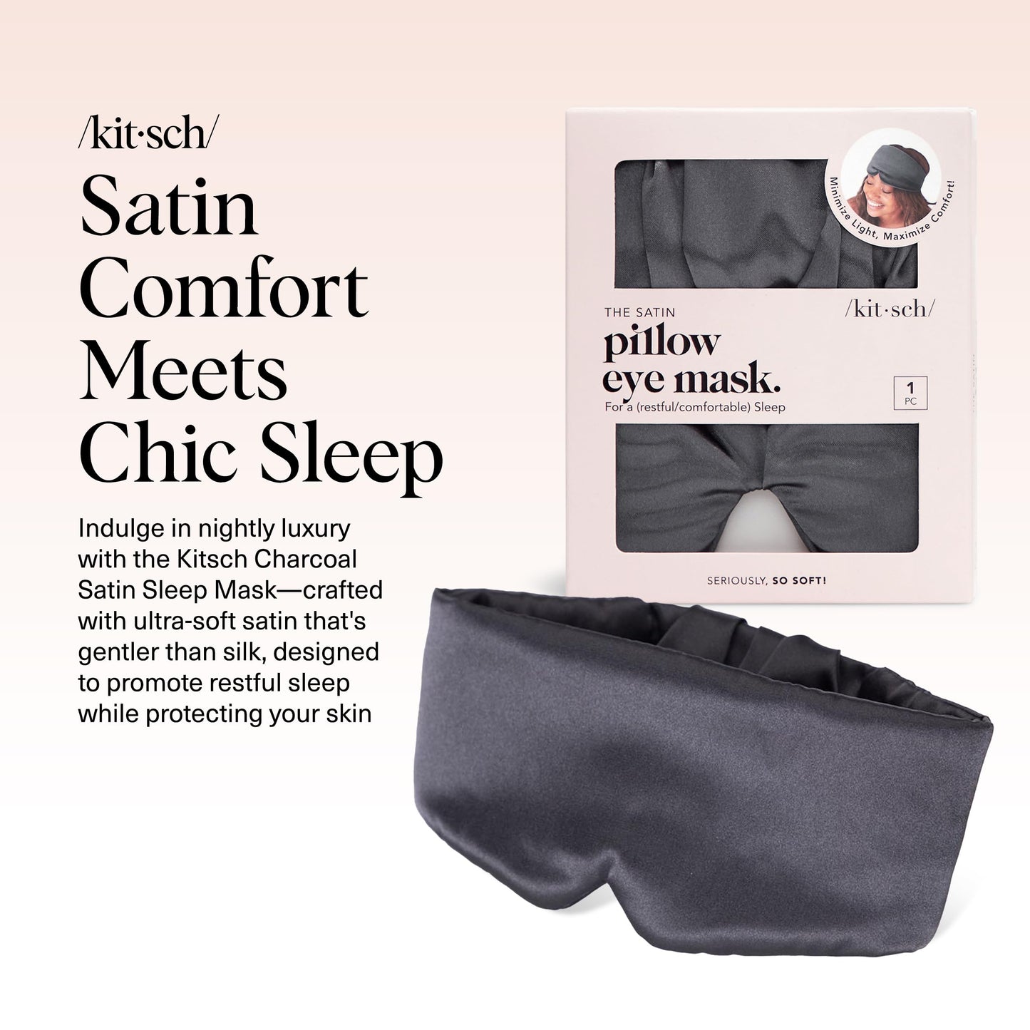 Kitsch Satin Sleep Mask - Eye Masks for Sleep, Softer Than Silk Satin Sleeping Mask Blindfold and Sleep Masks for Women and Men, Eye Care Travel Essentials - Charcoal Black - Available at All In One Marketplace Canada