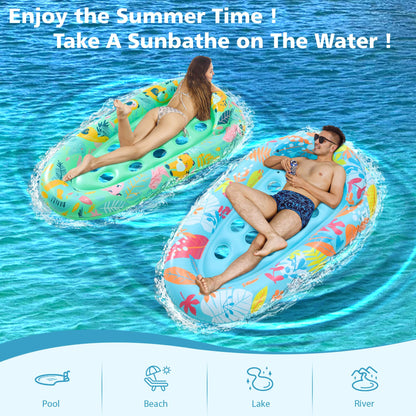 LUSARRYWILL 2 Pack Pool Floaties for Adults, 72"X42" Ultra Size with Headrest, Cooling Holes, Giant Pool Mats, Multi-Purpose Pool Float Lounger for Pool Party, Beach, Lake, River, Sea, Outdoor