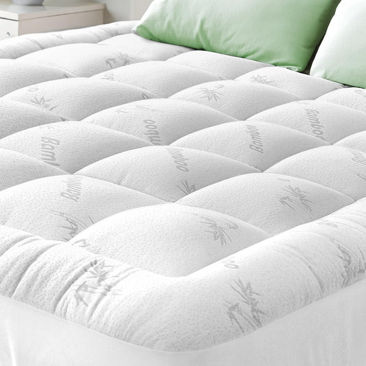 Bamboo Mattress Topper Twin Size - Thick Cooling Breathable Pillow Top Mattress Pad for Back Pain Relief - Deep Pocket Topper Fits 8-20 Inches (39x75 Inches, White)