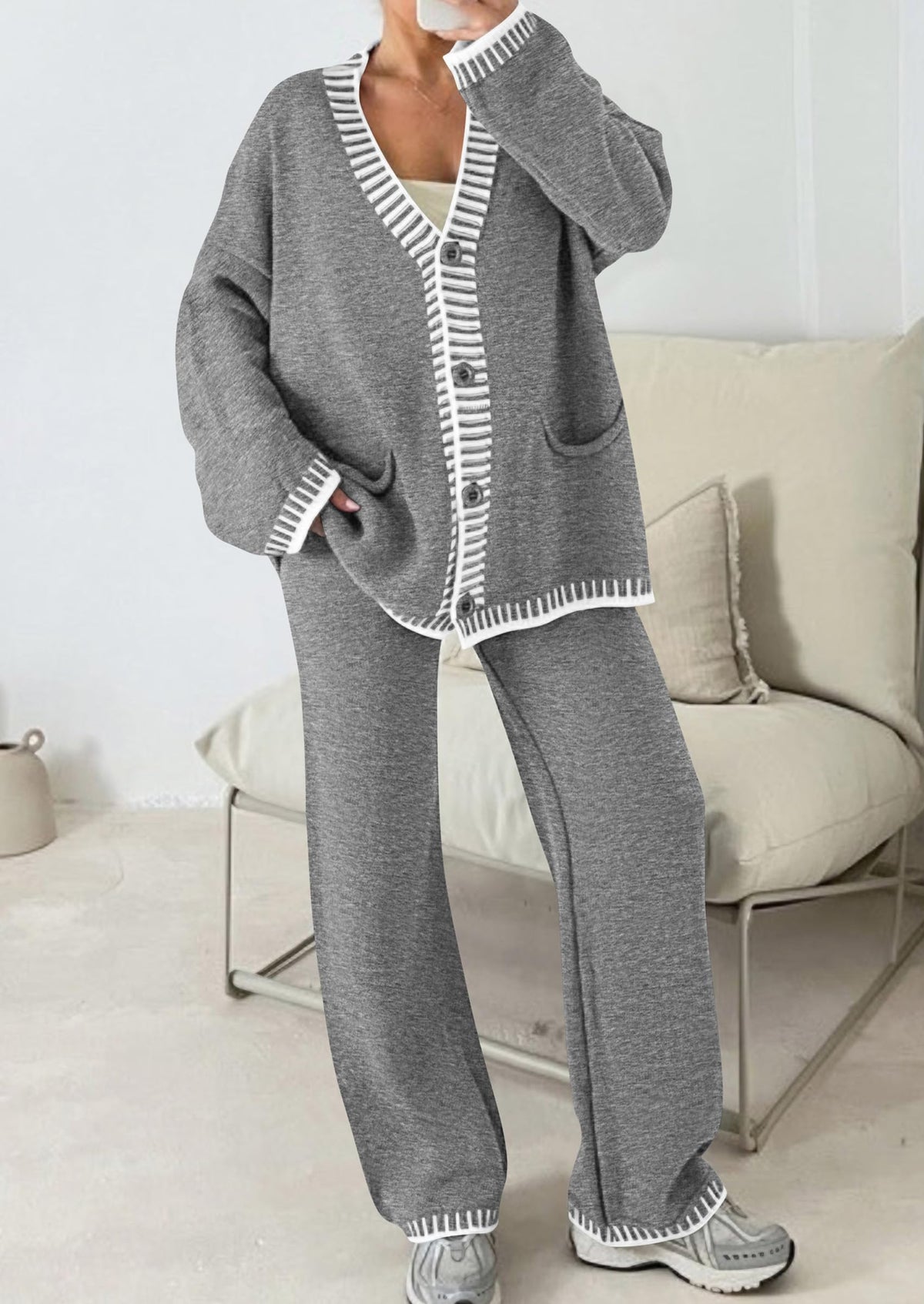 PRETTYGARDEN Women's Fall 2 Piece Knit Sweater Lounge Set(Grey,S) 🍁 All In One Marketplace Canada