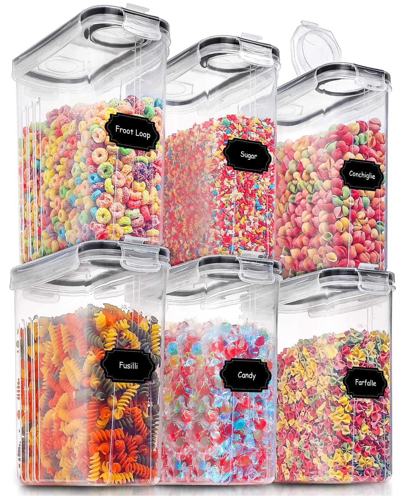 Large Dry Food Storage Containers with Lids, PRAKI 6PCS 4L Airtight Cereal Containers Storage, Leak-proof Canister Set for Kitchen Pantry Organizers and Storage with 20 Labels & Marker - Available at All In One Marketplace Canada